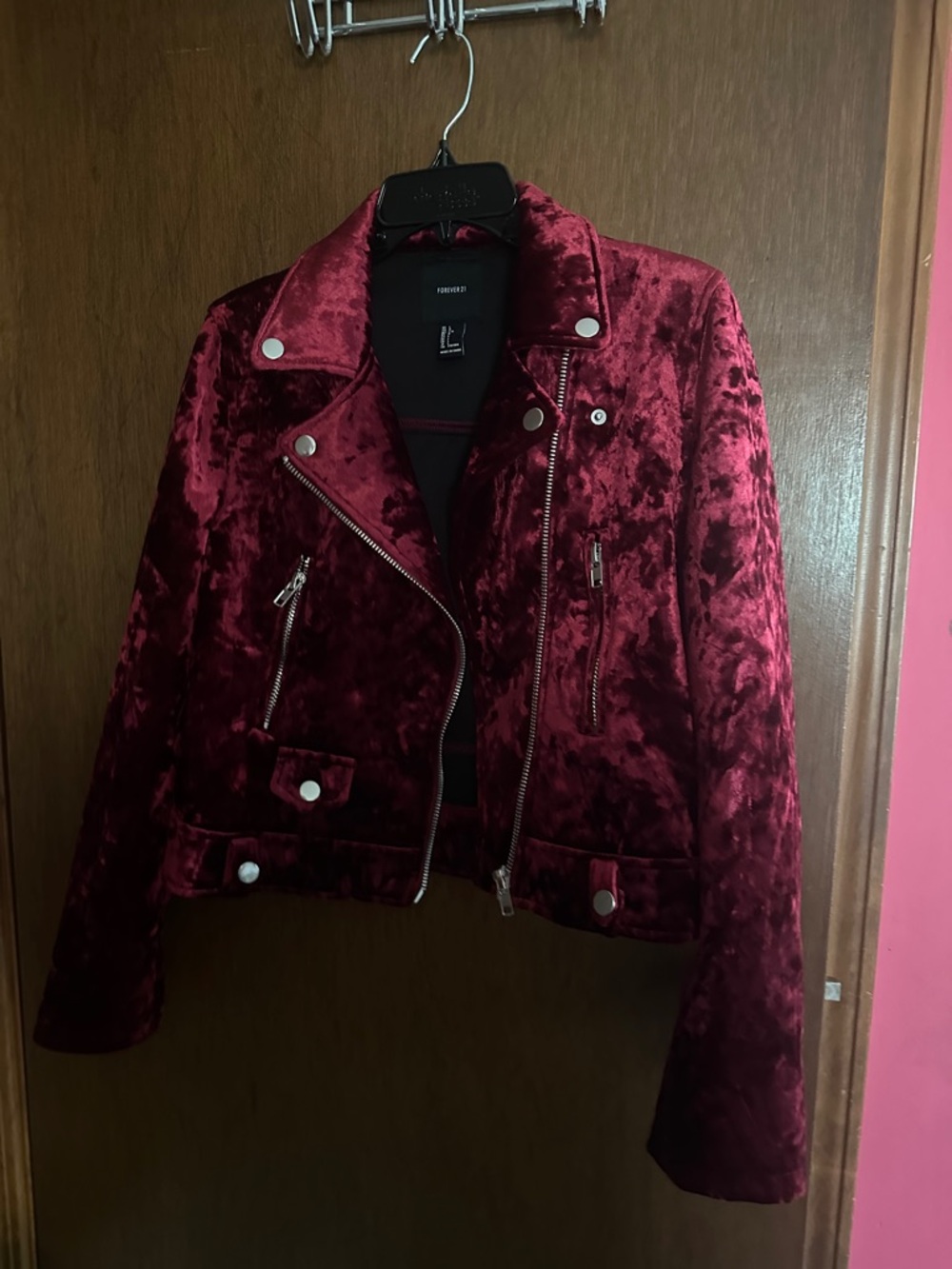 Forever 21 Burgundy Velvet Moto Jacket